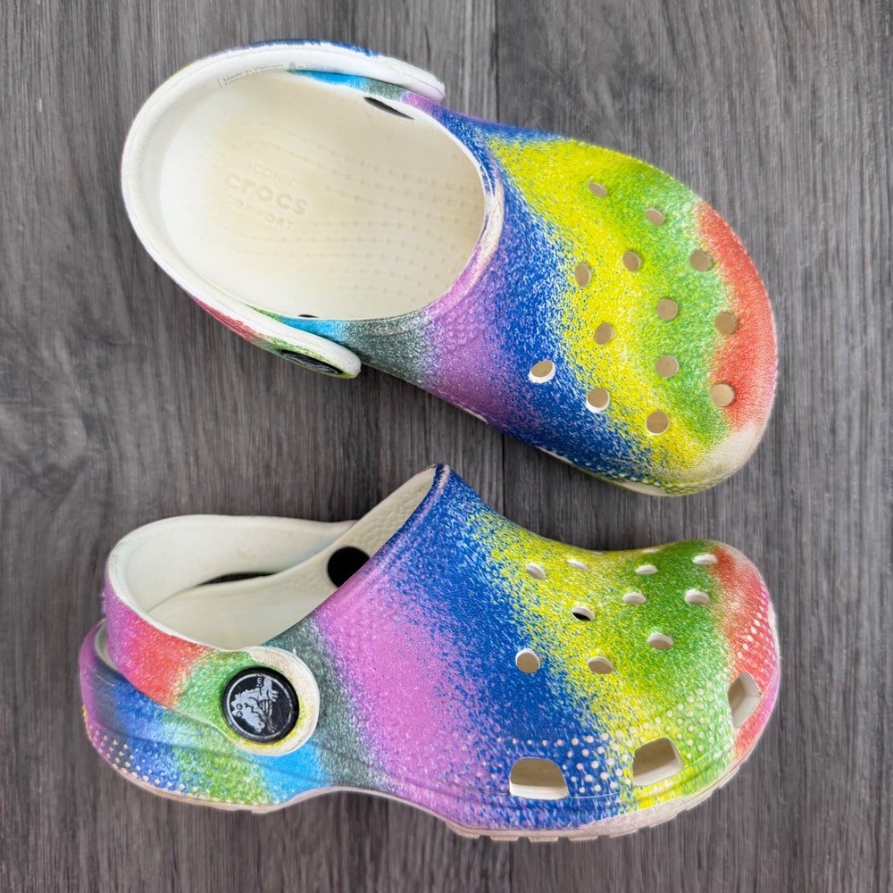 Crocs Kids Classic Clog Spray Dye Rainbow Multicolor Size C8 Slip On Shoes